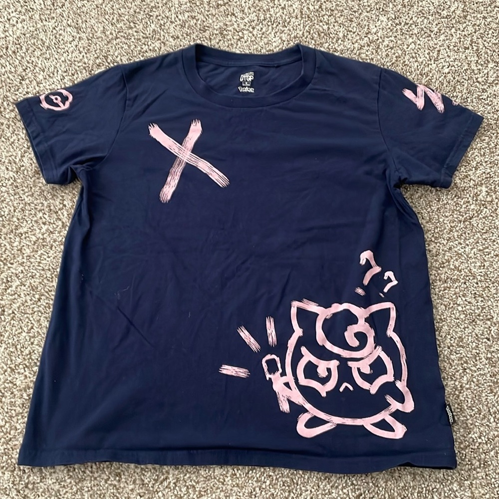 Uniqlo Navy Short Sleeve Tee with Pink Graphic Jigglypuff Motif